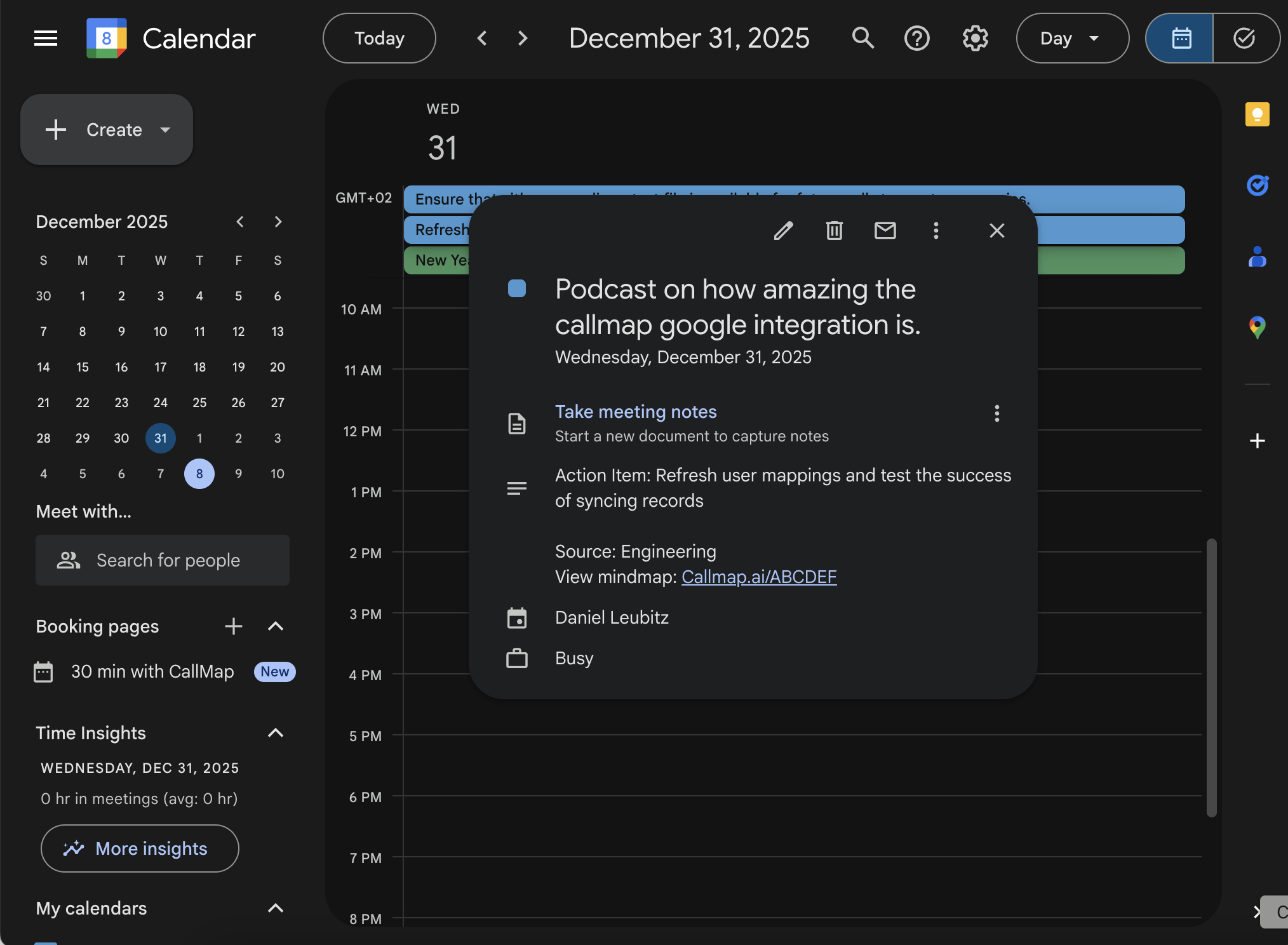Google Meet integration screenshot