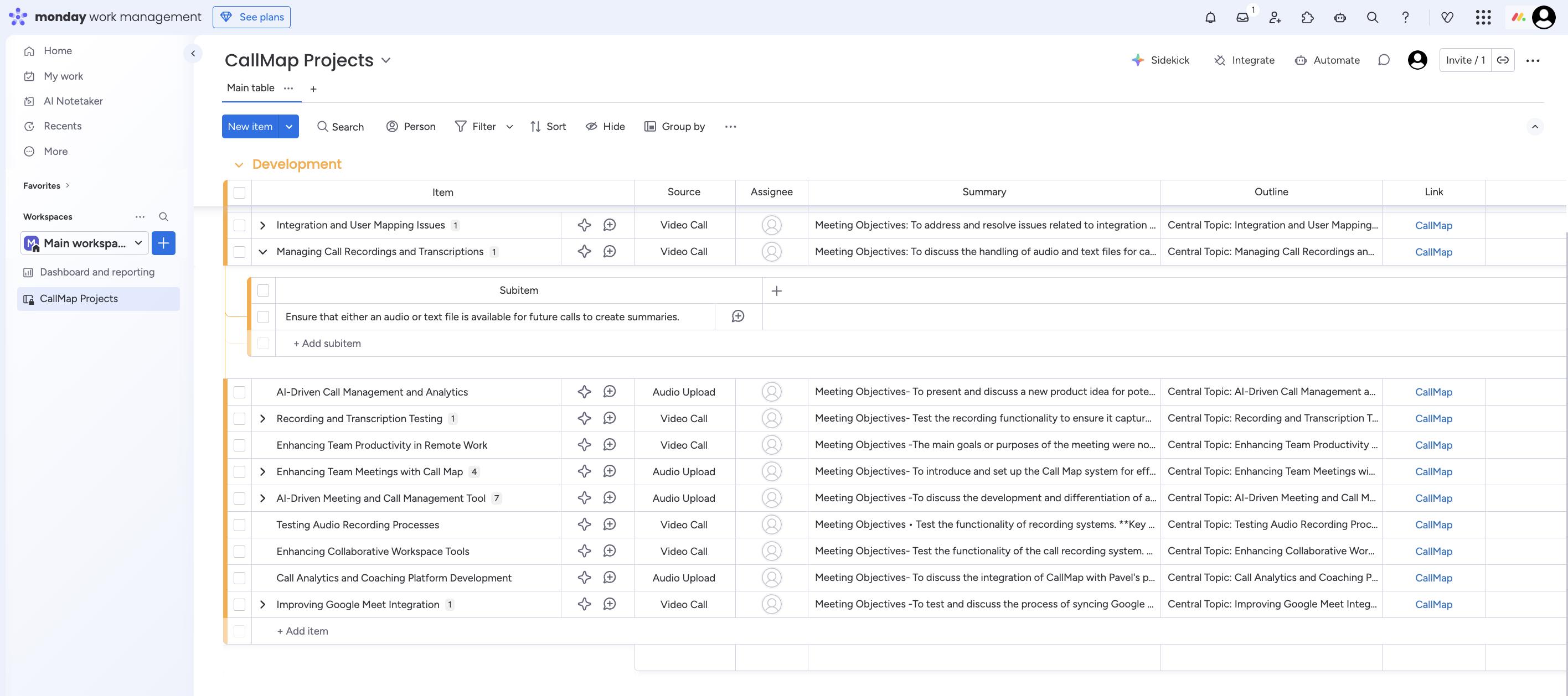 Monday.com integration screenshot