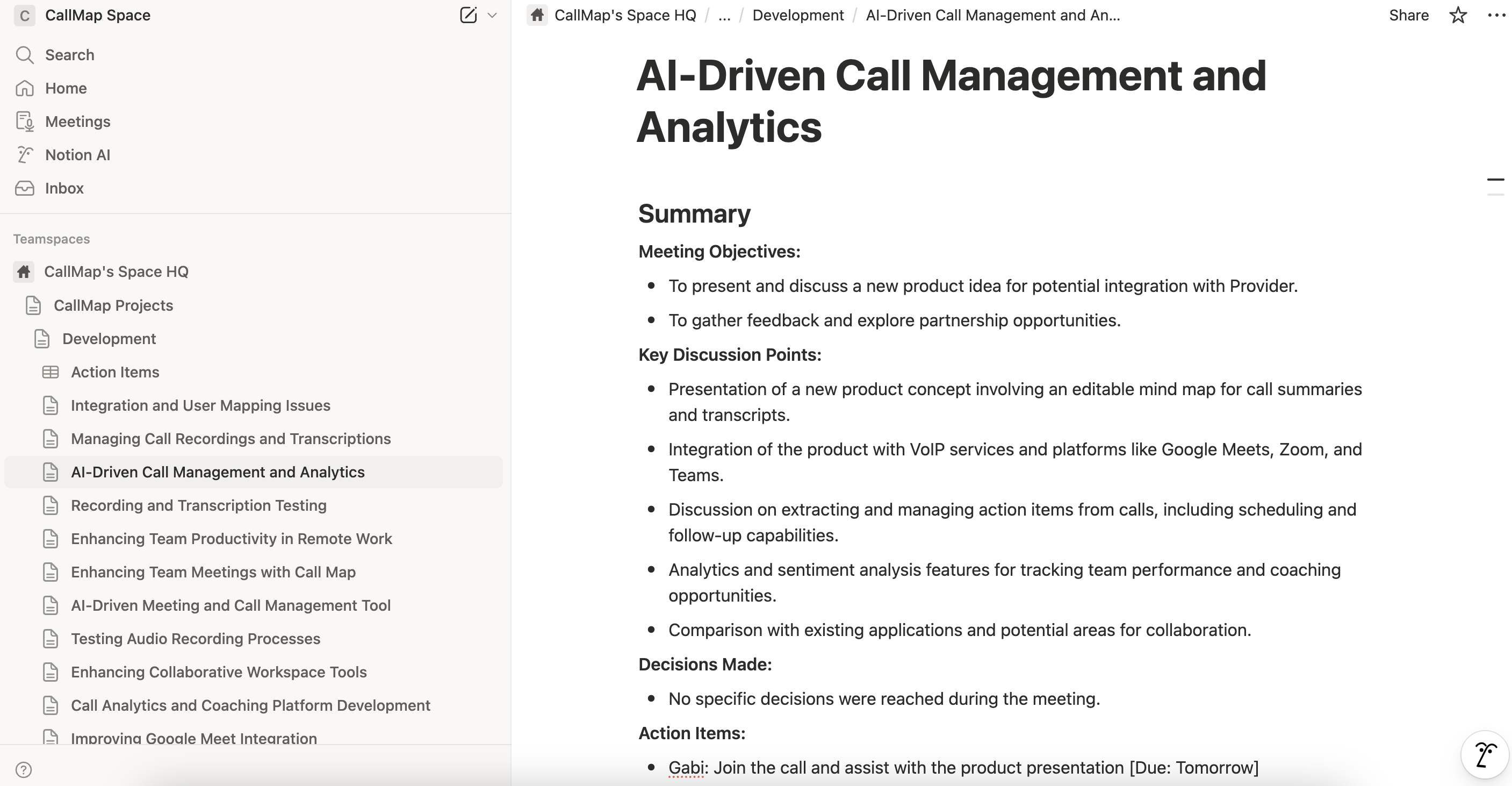 Notion integration screenshot